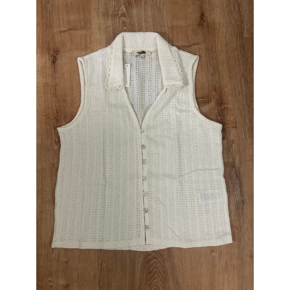 Madewell Women's Crochet Knit V-Neck Sleeveless Sweater Vest Ivory M Medium New
